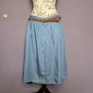 Modcloth Light Blue A-Line Skirt with Brown Belt